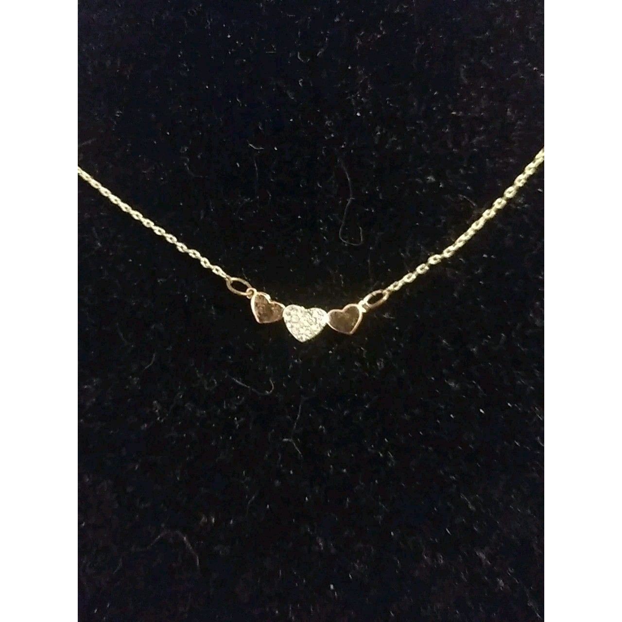 Lauren Conrad Two Tone Triple Heart Necklace Pave Rhinestones 18.5” Adjustable